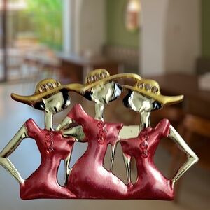 Elegant Trio Women Jewelry Brooch - Red and Gold